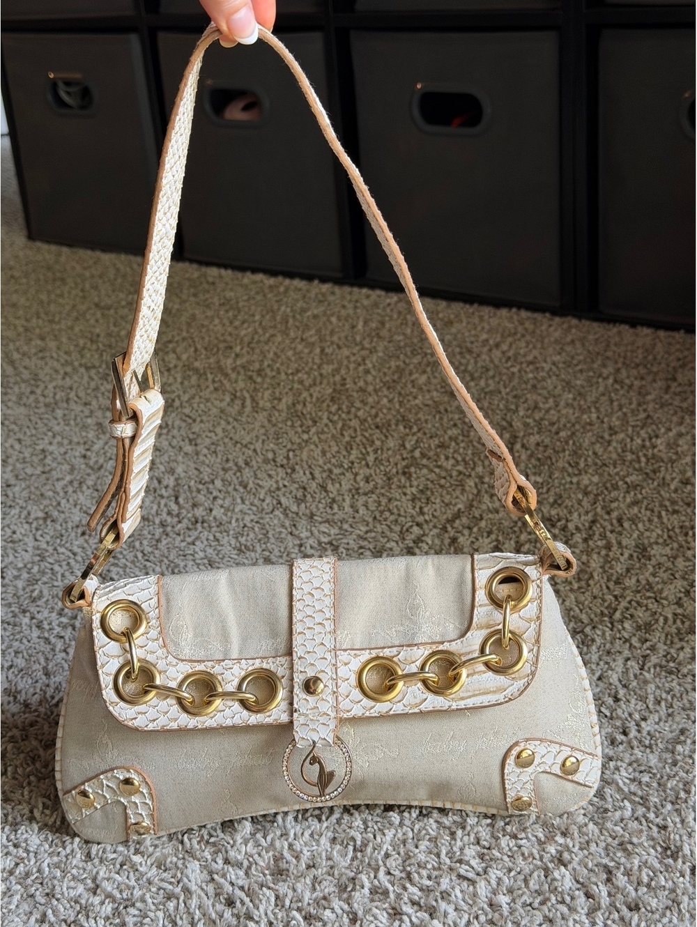 Vintage Baby Phat Beige Shoulder Bag with Gold Chain Detail
